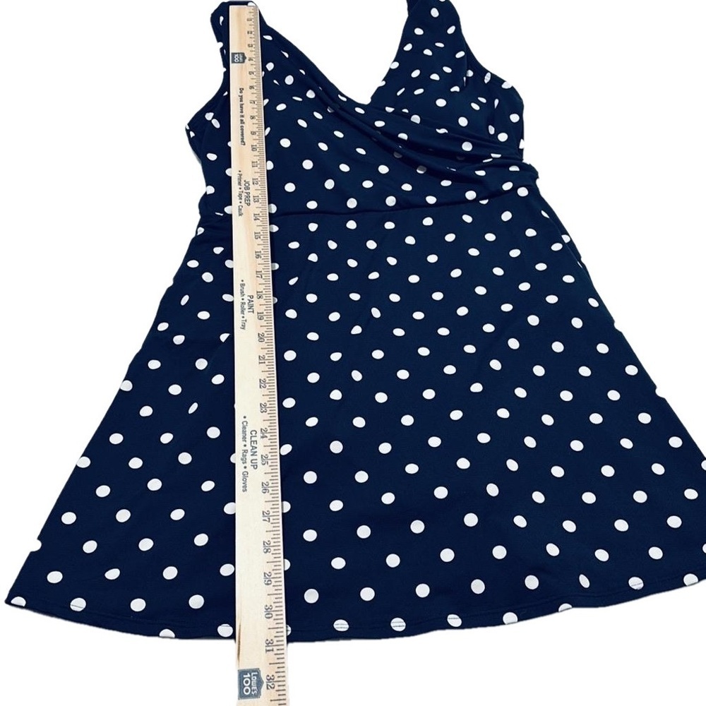 Lands’ End Swim Dress, Size 12, Navy & White Polka Dot - Picture 5 of 8